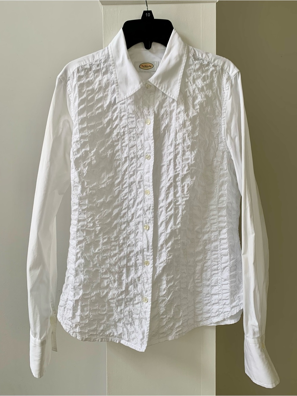 Talbots Classic White Textured Long-Sleeve Pleated Shirt - Picture 1 of 8